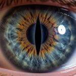 Un ojo humano que, al reflejar la luz, revela una pupila vertical reptiliana, simbolizando la infiltración oculta de la élite reptiliana.