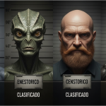 Un collage de retratos de diferentes tipos de seres extraterrestres (Gris, Reptiliano, Nórdico, Insectoide) dispuestos como en una guía de campo o un archivo de inteligencia.