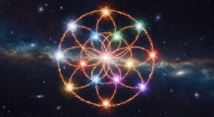 Representación artística del Árbol de la Vida de la Cábala flotando en el cosmos, mostrando las diez Sephirot interconectadas.