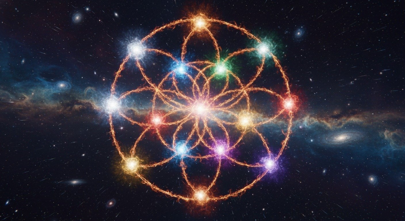 Representación artística del Árbol de la Vida de la Cábala flotando en el cosmos, mostrando las diez Sephirot interconectadas.
