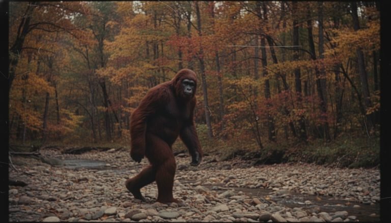 Recreación de alta definición del icónico fotograma de la película Patterson-Gimlin de 1967, mostrando a un supuesto Bigfoot caminando en el bosque.