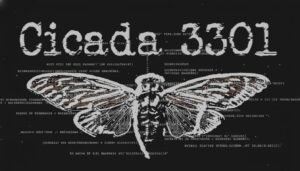 El icónico logotipo de la cigarra utilizado por la organización Cicada 3301 en sus misteriosos desafíos de criptografía.