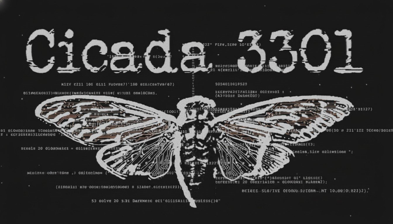El icónico logotipo de la cigarra utilizado por la organización Cicada 3301 en sus misteriosos desafíos de criptografía.