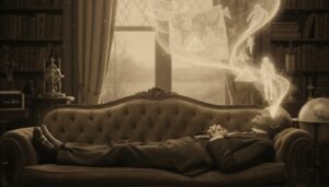 Representación artística de Edgar Cayce en estado de trance, canalizando información de los Registros Akáshicos.