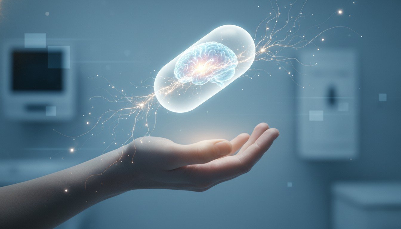 Ilustración conceptual que muestra cómo una simple pastilla de azúcar puede activar los mecanismos de curación del cerebro.