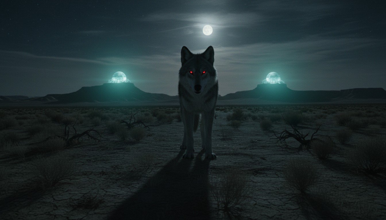 Representación artística del lobo gigante a prueba de balas reportado por la familia Sherman en el Rancho Skinwalker.