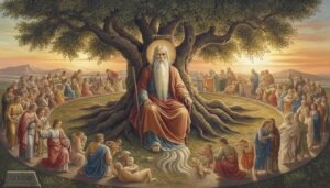 Representación artística de Matusalén, el hombre más longevo de la Biblia, observando el paso de las generaciones.