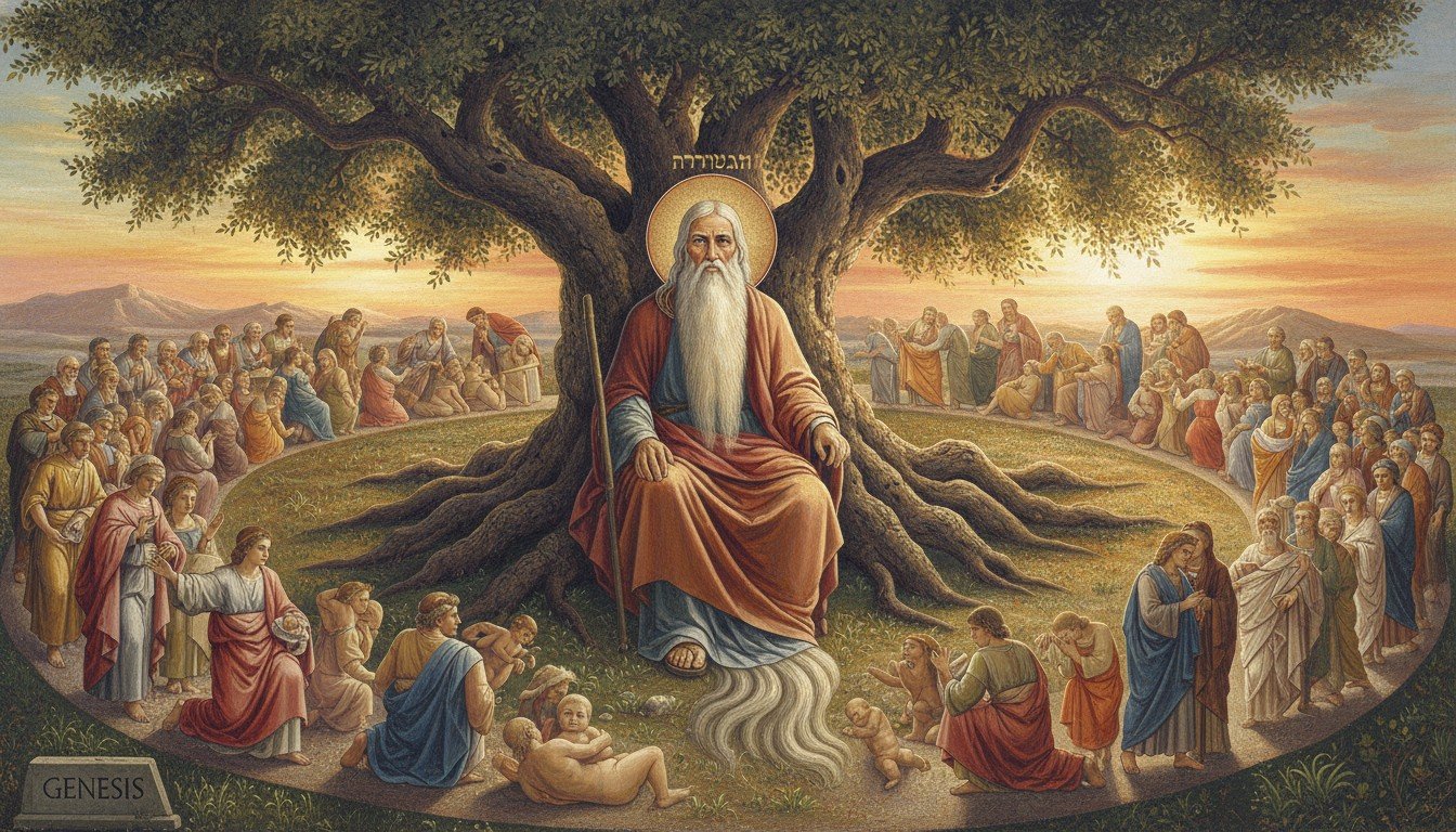 Representación artística de Matusalén, el hombre más longevo de la Biblia, observando el paso de las generaciones.