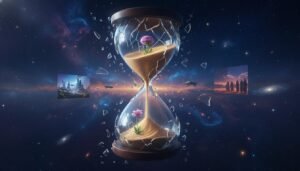 Representación artística de la precognición como una inversión del flujo temporal, simbolizada por un reloj de arena que fluye hacia atrás.