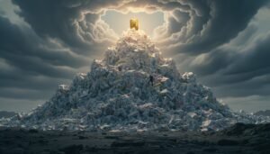 Ilustración conceptual que visualiza la inmensa cantidad de boletos perdedores frente al único boleto ganador, representando la dificultad estadística.