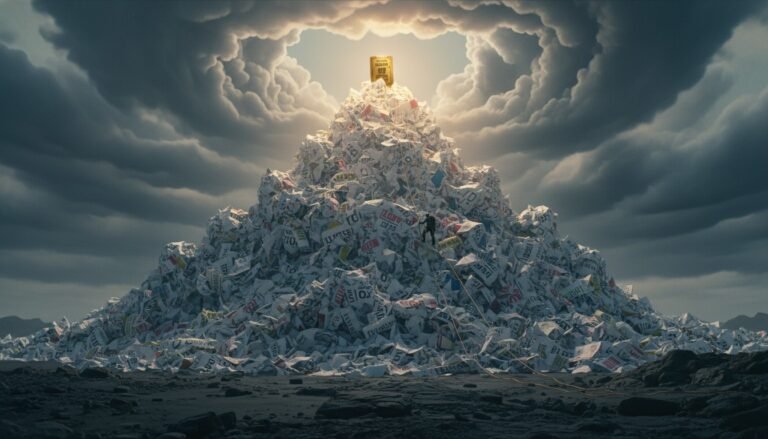 Ilustración conceptual que visualiza la inmensa cantidad de boletos perdedores frente al único boleto ganador, representando la dificultad estadística.