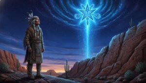 Representación artística de la profecía Hopi de la Estrella Azul Kachina, señalando el fin del Cuarto Mundo.