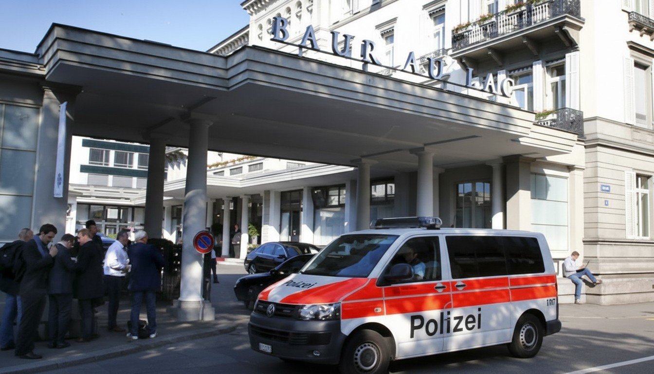 Recreación de la famosa redada en el hotel Baur au Lac en Zúrich en 2015, donde fueron arrestados altos ejecutivos de la FIFA por corrupción.