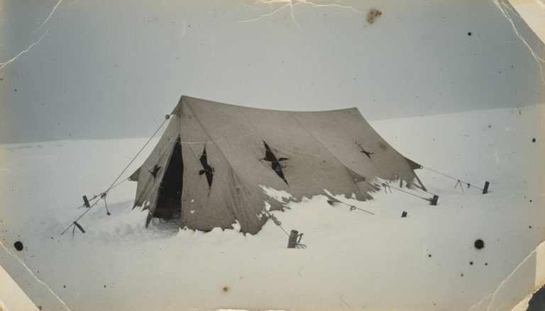 Recreación de la tienda de campaña abandonada del grupo Dyatlov, mostrando los cortes hechos desde dentro para escapar.