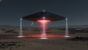 Representación artística del TR-3B Astra, el supuesto avión espía de antigravedad de la Fuerza Aérea de EE.UU., flotando en silencio.