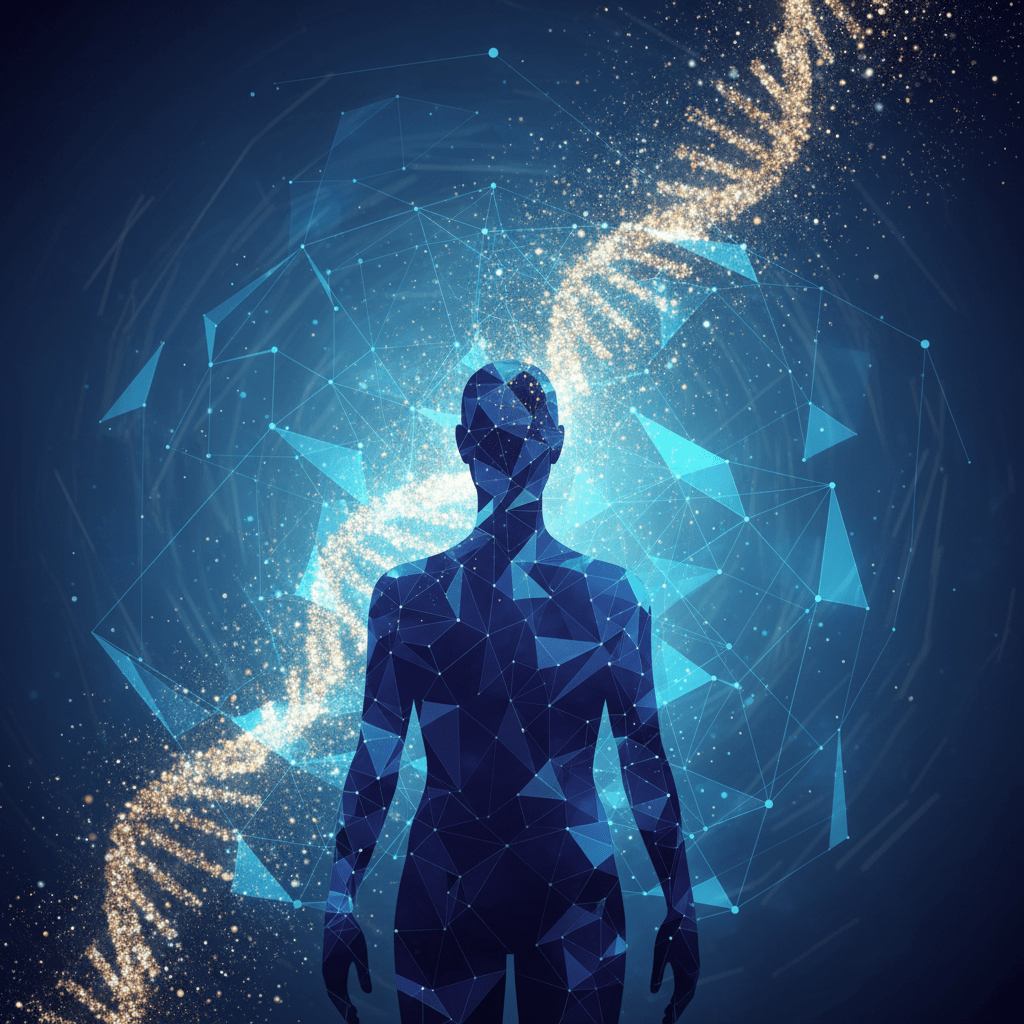 Ilustración conceptual de campos morfogenéticos rodeando a un ser humano.