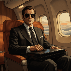 Ilustración de D.B. Cooper en el avión