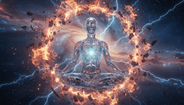 Representación visual del estado de desapego: calma interior en medio del caos exterior.