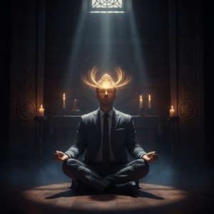 Persona meditando con luz en el tercer ojo representando la intuición.