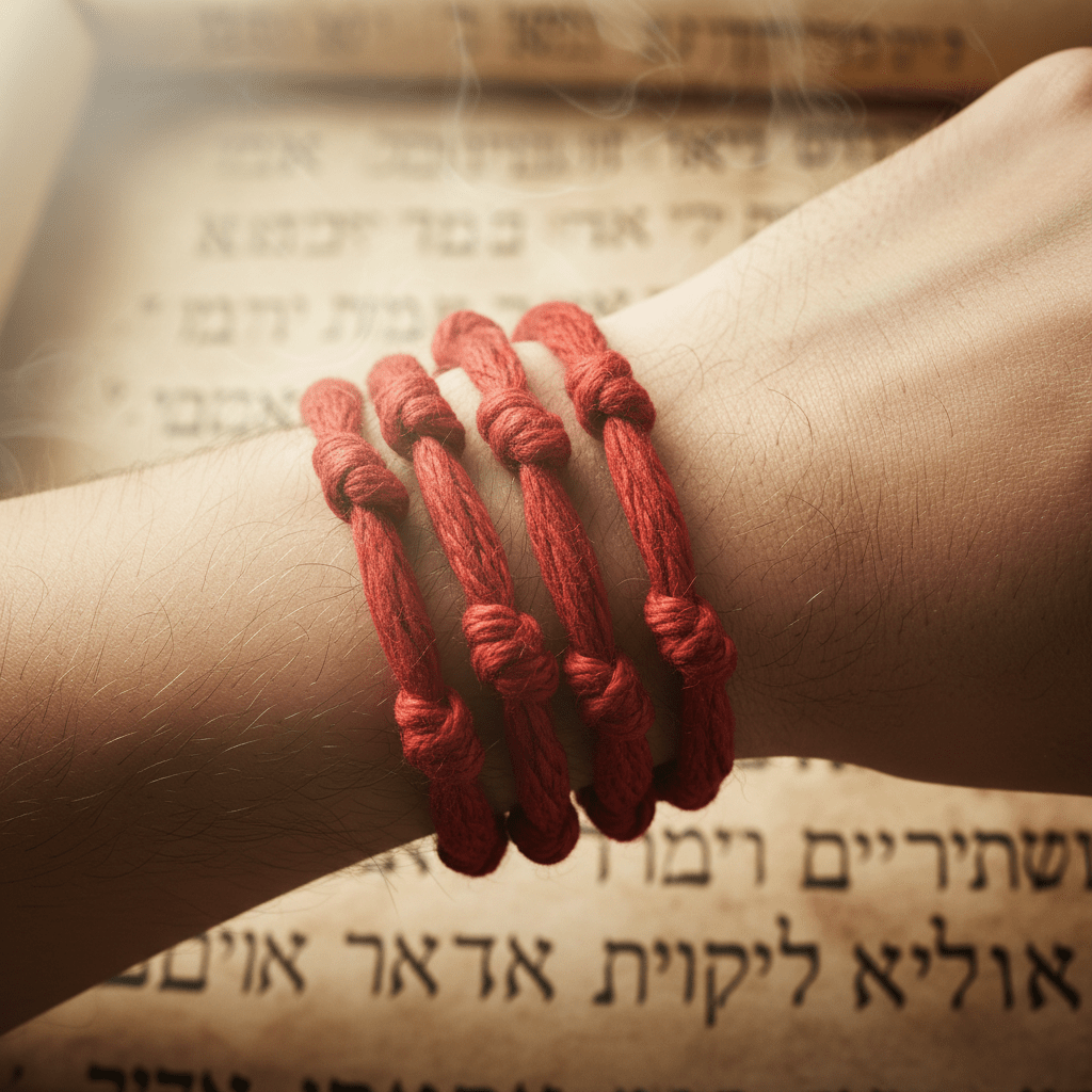 Hilo rojo con siete nudos en la muñeca izquierda