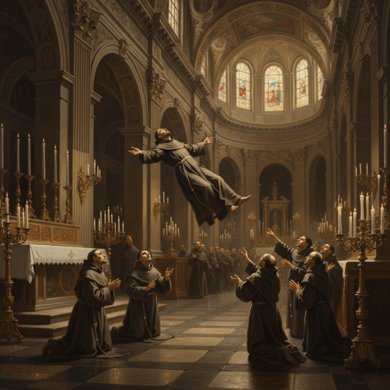 San José de Cupertino levitando en una catedral