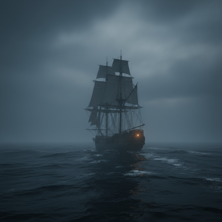 El bergantín Mary Celeste navegando a la deriva en el Atlántico