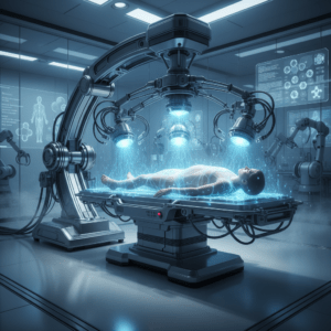 Dispositivo de medicina cuántica emitiendo frecuencias de plasma