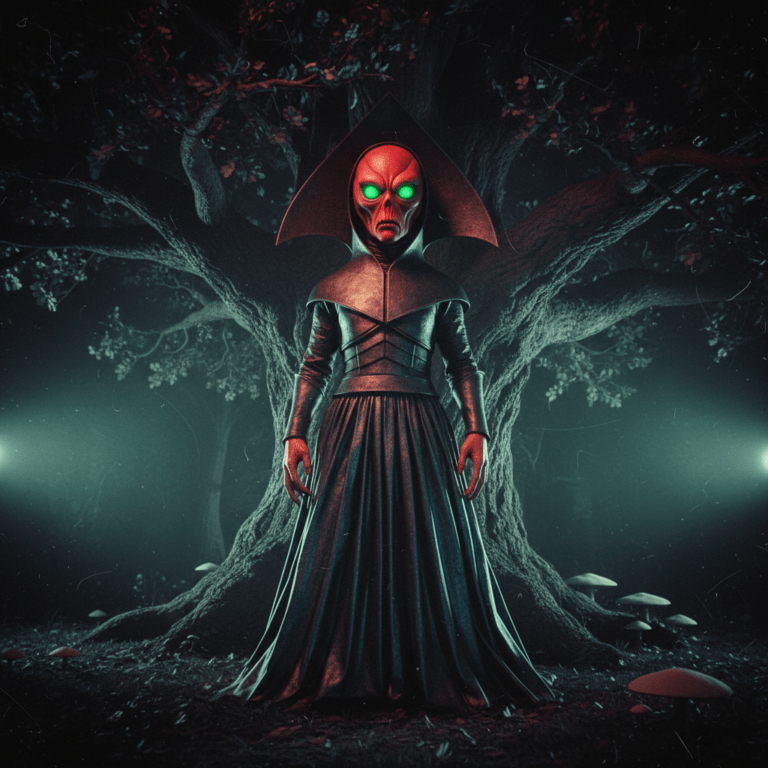 Representación artística de la entidad de Flatwoods en el bosque.