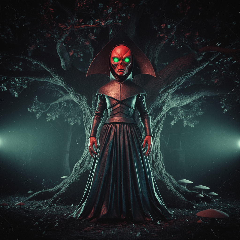 Representación artística de la entidad de Flatwoods en el bosque.