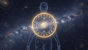 Representación artística de la conexión entre la fecha de nacimiento y el destino espiritual a través de los números.