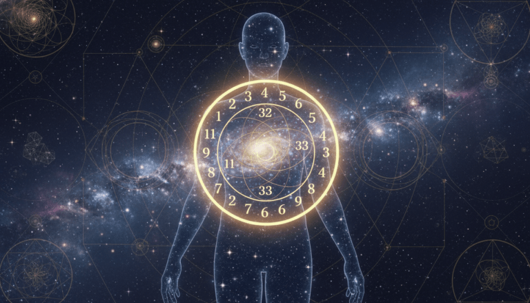 Representación artística de la conexión entre la fecha de nacimiento y el destino espiritual a través de los números.