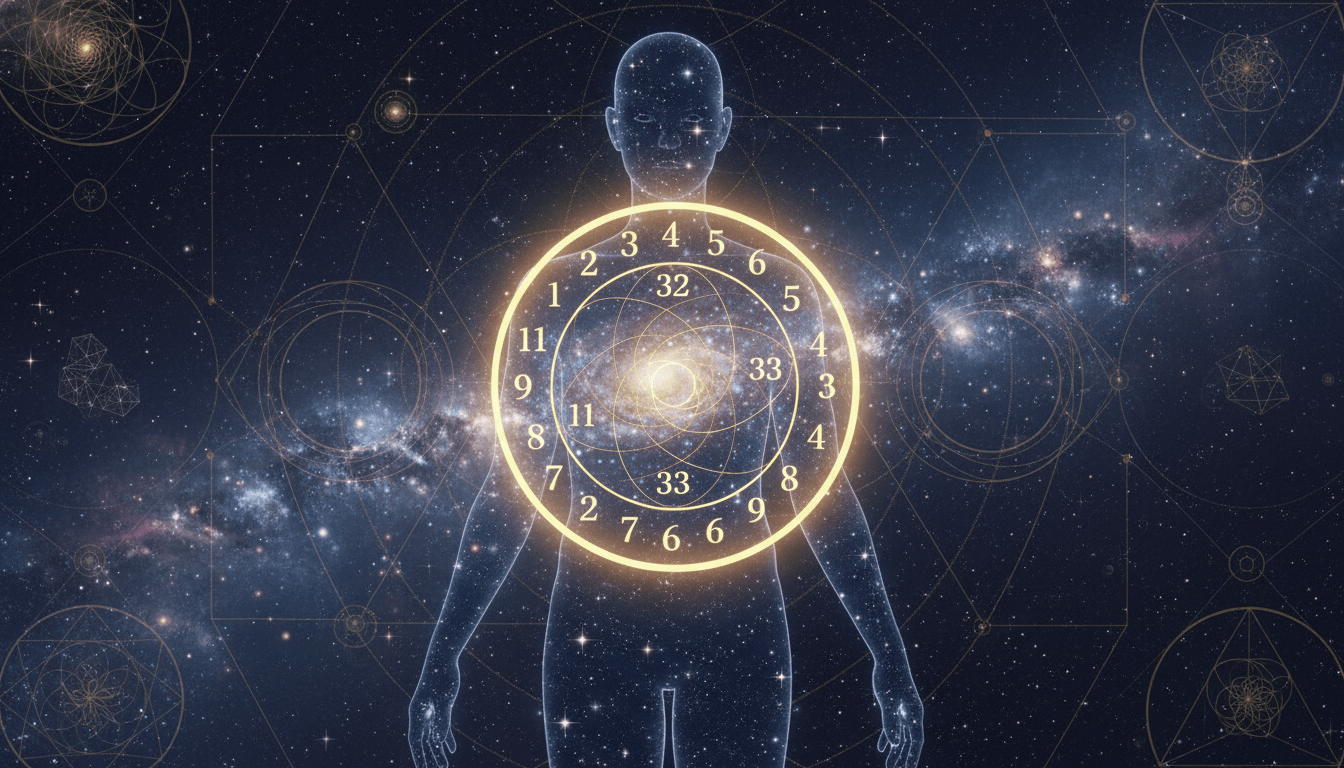 Representación artística de la conexión entre la fecha de nacimiento y el destino espiritual a través de los números.