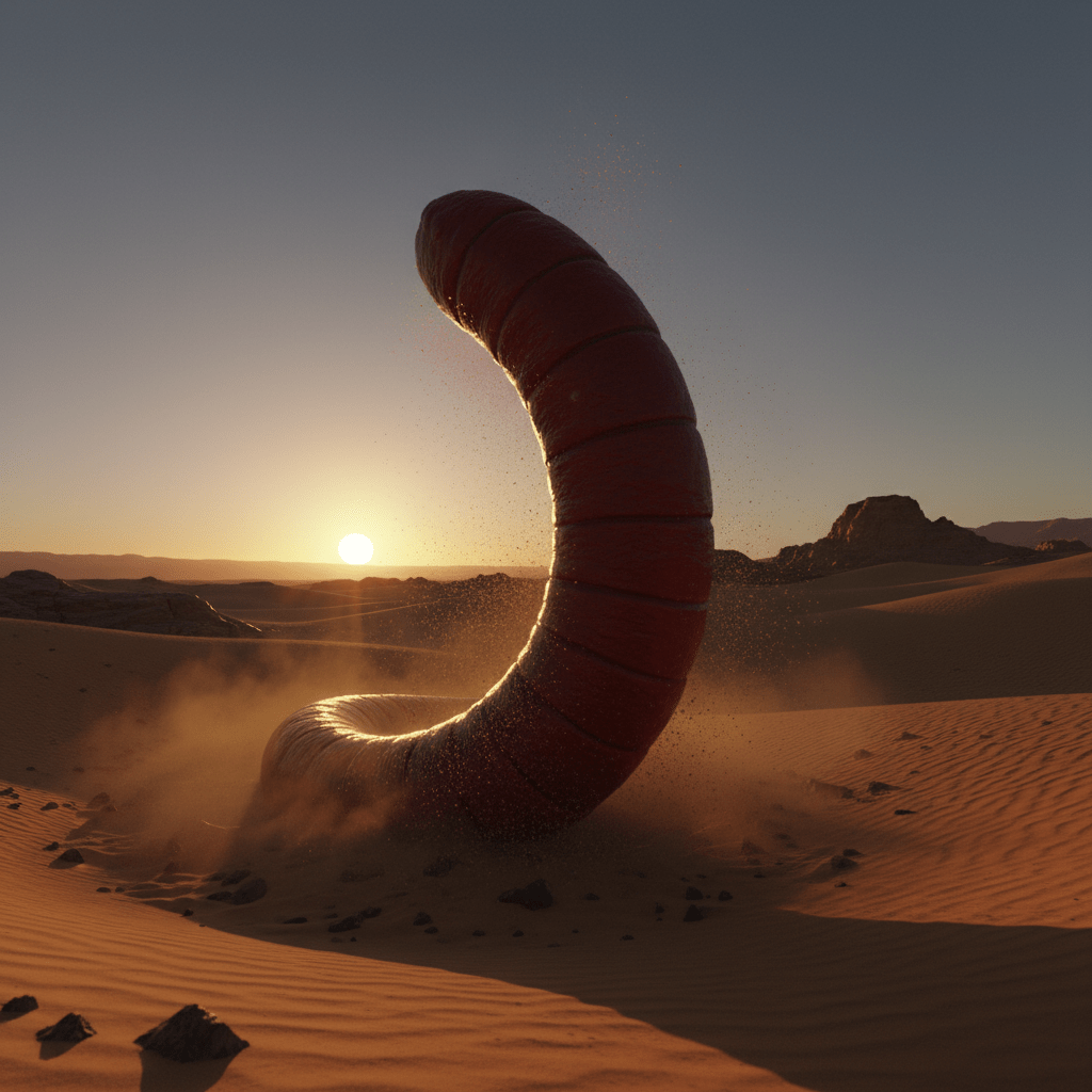 Representación del Olgoi-Jorjoi emergiendo de las dunas del Gobi