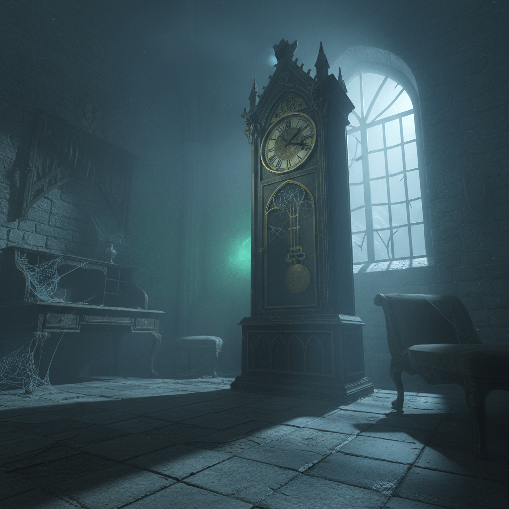 Reloj antiguo marcando las tres de la mañana en una habitación oscura