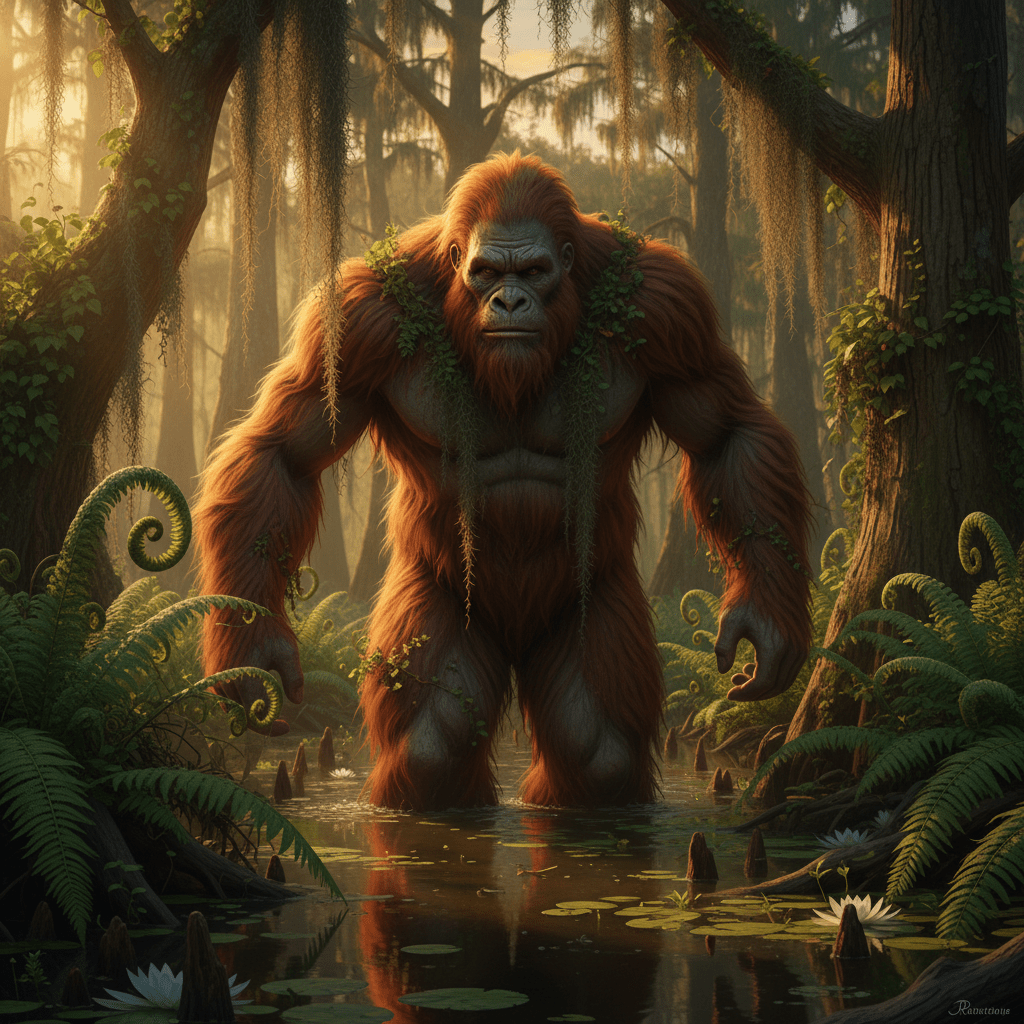 Representación del Skunk Ape en los pantanos de Florida.