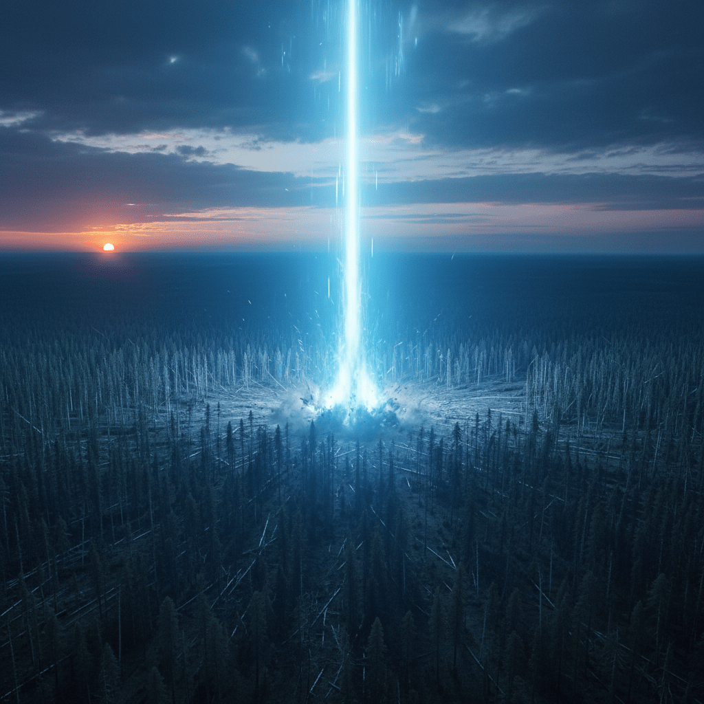 Representación artística de la explosión de Tunguska en Siberia