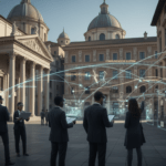 Investigador observando de cerca detalles arquitectónicos y artísticos en un entorno clásico