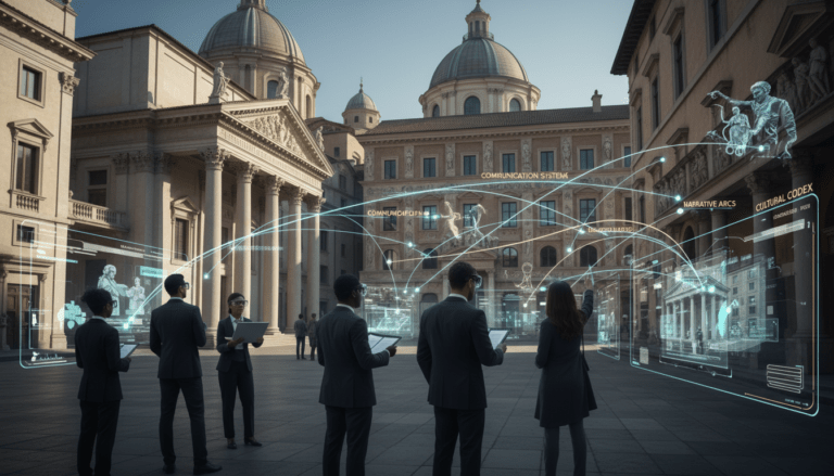 Investigador observando de cerca detalles arquitectónicos y artísticos en un entorno clásico