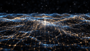 Representación visual del campo de punto cero con fluctuaciones electromagnéticas y energía cuántica en el vacío.