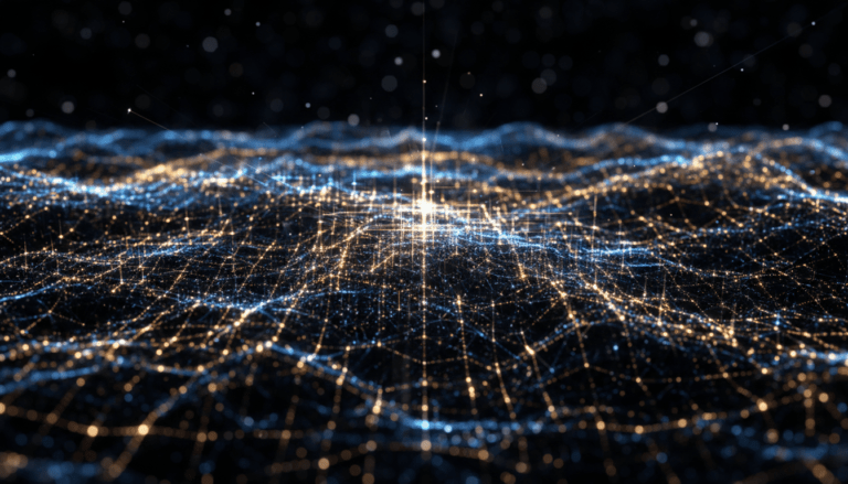 Representación visual del campo de punto cero con fluctuaciones electromagnéticas y energía cuántica en el vacío.