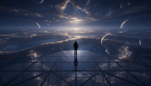 Representación conceptual del multiverso con galaxias paralelas y pliegues del tejido espaciotemporal en alta resolución.