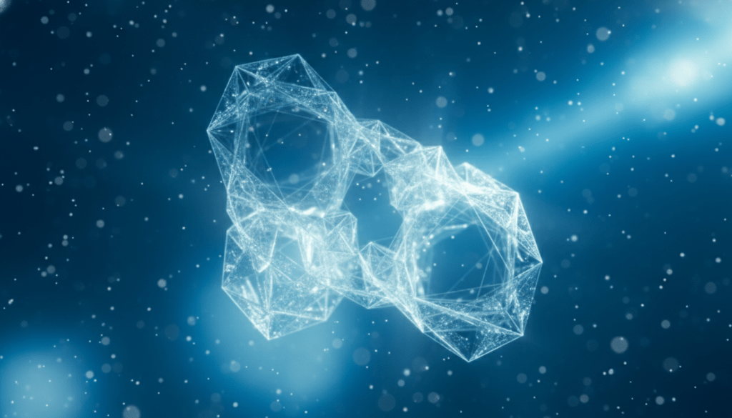 Representación microscópica de clústeres de agua y estructuras moleculares geométricas que ilustran la teoría de la memoria del agua.