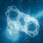 Representación microscópica de clústeres de agua y estructuras moleculares geométricas que ilustran la teoría de la memoria del agua.