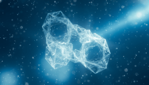 Representación microscópica de clústeres de agua y estructuras moleculares geométricas que ilustran la teoría de la memoria del agua.