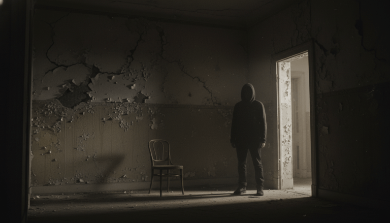 Representación visual de la infestación espiritual y el inicio de una posesión demoníaca en una habitación oscura