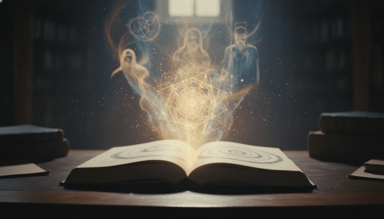 Representación visual de los arquetipos de Carl Jung y el inconsciente colectivo con un mandala de luz emergiendo de un libro antiguo.
