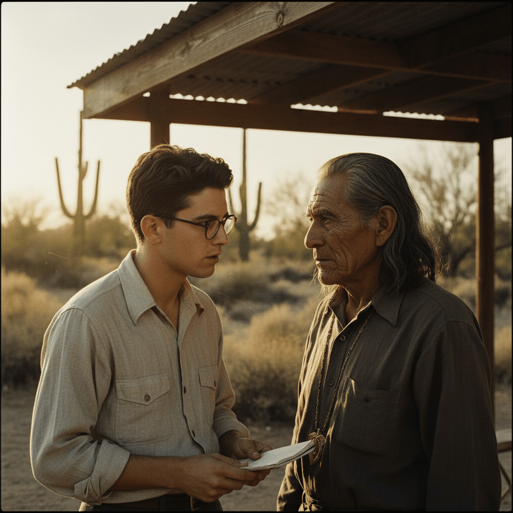 Encuentro inicial entre Carlos Castaneda y el chamán Don Juan Matus en una parada de autobús en el desierto de Arizona en 1960.
