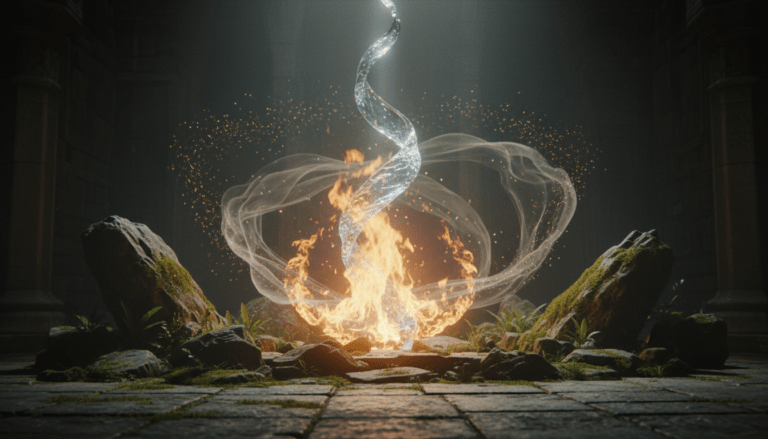 Representación artística y mística de los cuatro elementos primordiales fuego agua aire y tierra en equilibrio alquímico