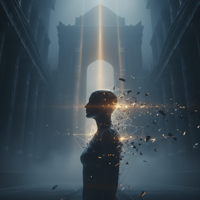 Representación conceptual del despertar de la conciencia y la red de control metafísico según David Icke en Nacidos en la esclavitud.