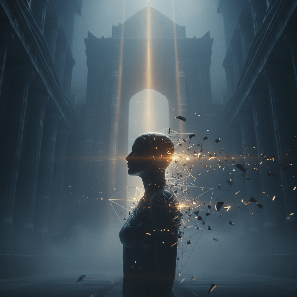 Representación conceptual del despertar de la conciencia y la red de control metafísico según David Icke en Nacidos en la esclavitud.